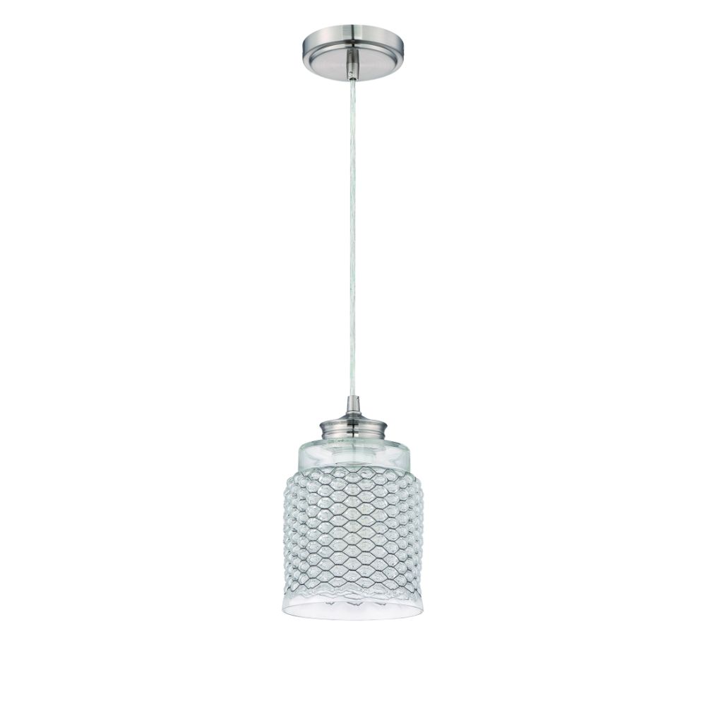 Craftmade P460BNK1 1 Light Mini Pendant with Cord in Brushed Nickel with Brushed Nickel/Clear Glass